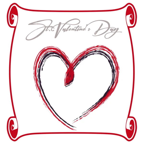 Banner Card Valentine Day Scroll Red Heart White Background — 스톡 사진