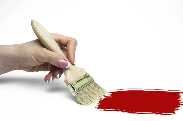 Pincel Mão Uma Mulher Fundo Branco — Fotografia de Stock