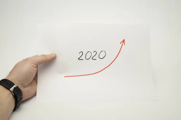 Gráfico Del Crecimiento Económico 2020 Concepto Éxito Una Sábana Blanca — Foto de Stock