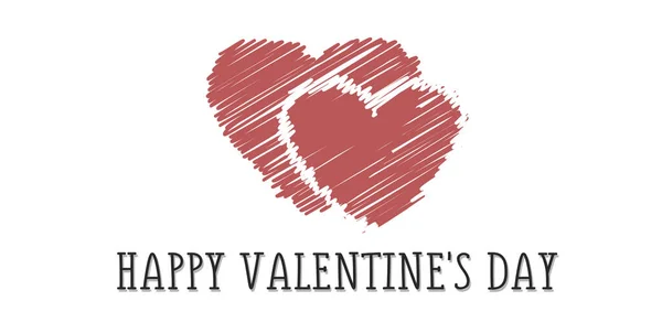 Zwei Rote Herzen Schriftzug Happy Valentine Day Abbildung Auf Weißem — Stockfoto