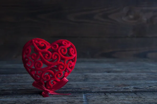 Pequeño Corazón Rojo Sobre Fondo Madera Amor — Foto de Stock