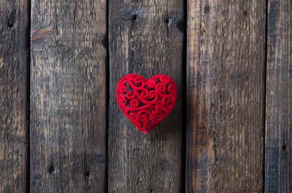 Pequeño Corazón Rojo Sobre Fondo Madera Amor — Foto de Stock