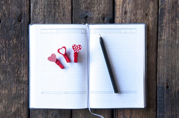 Ouvrir Carnet Avec Des Pages Blanches Vierges Stylo Noir Des — Photo