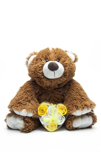 Niedlicher Brauner Teddybär Mit Einem Herz Den Händen Liebe Geschenk — Stockfoto