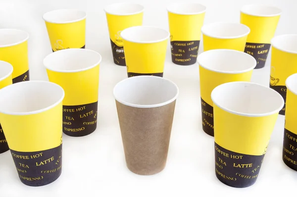 Disposable Glasses Coffee Paper Particularly Stands Out White Background — Stockfoto