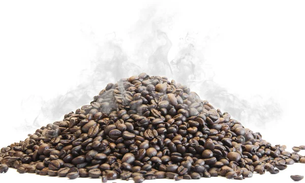 Whole Bean Coffee Scattered Coffee Aroma White Background — Stock Photo, Image