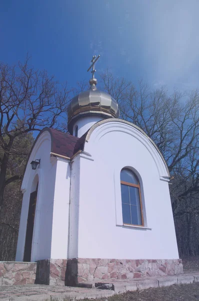 Ortodokse Kirke Guldkors Kuppel Mod Den Blå Himmel - Stock-foto