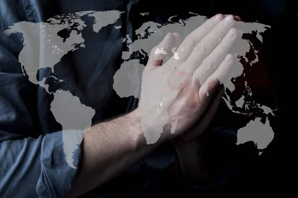 Hands Folded Prayer Whole World Request Grace Prayer God — Stock Photo, Image