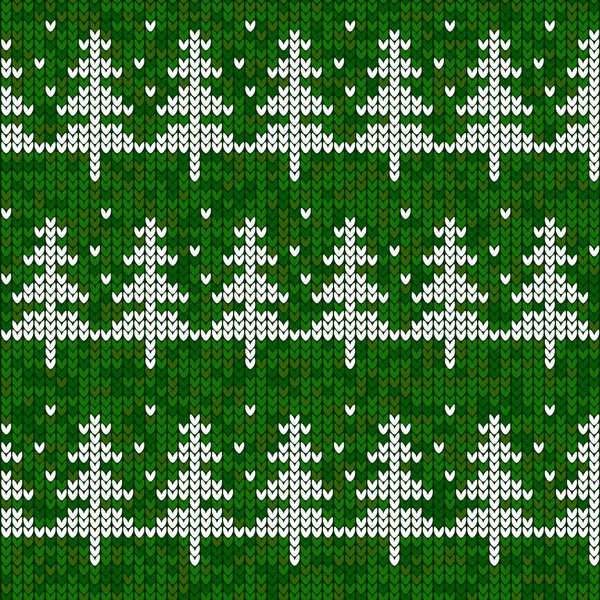 Seamless knitted pattern with Christmas trees — Stock Vector