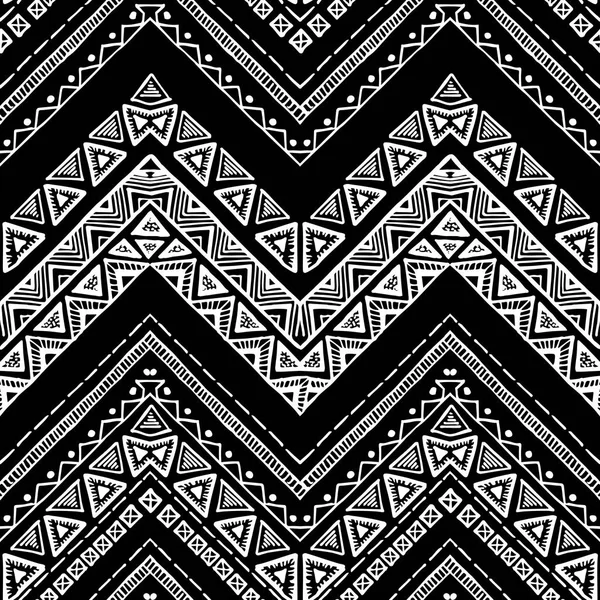 Zigzag dibujado a mano y patrón de rayas. Ilustración vectorial para el diseño tribal. Colores blanco y negro. Tema étnico — Vector de stock