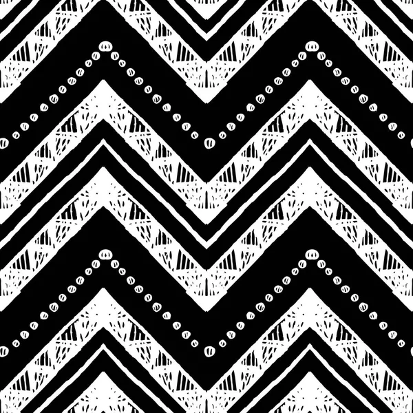 Ruky nakreslené cikcak a stripe vzor. Vektorové ilustrace pro kmenové design. Černé a bílé barvy. Etnický motiv — Stockový vektor