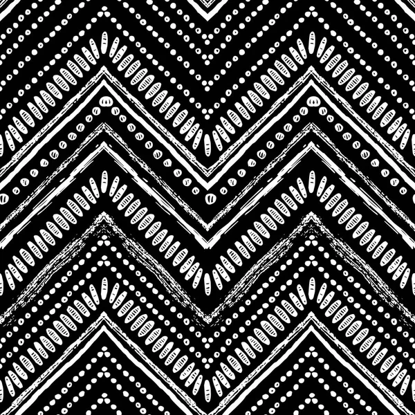 Hand getekende Zigzag en stripe patroon. Vectorillustratie voor tribal design. Zwart-wit kleuren. Etnische thema — Stockvector