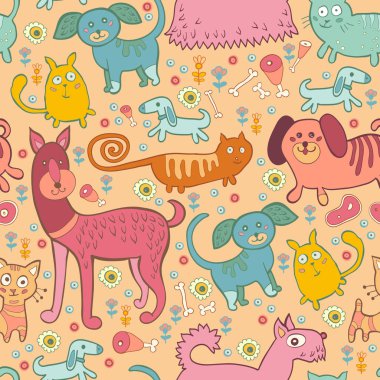 Doodle köpek ve kedi seamless modeli