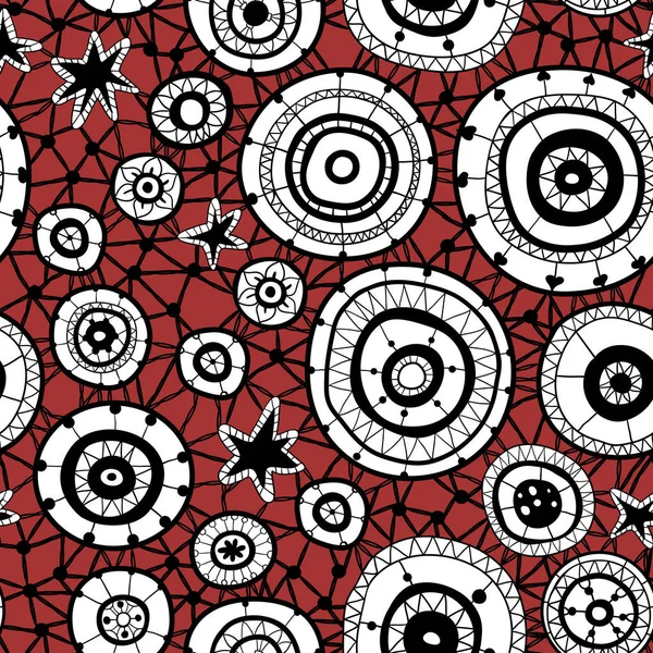 Patrón mandala blanco y negro sobre fondo rojo — Archivo Imágenes Vectoriales