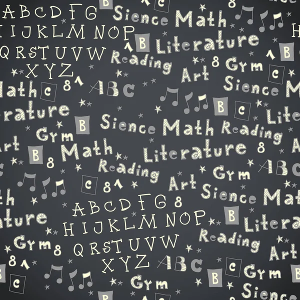 Bezszwowe chalkboard szkoły wzór z elementy tekstu — Wektor stockowy