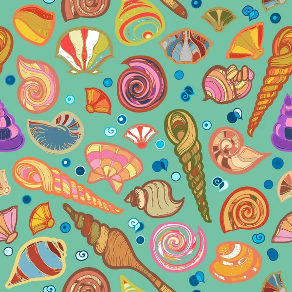 Colorful sketched kid seamless seashell pattern — Stock Vector