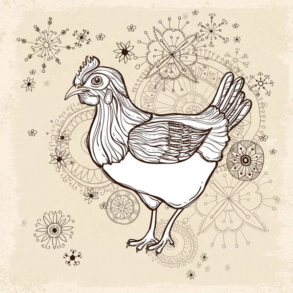 Hand drawn vector vintage card with chicken — Stock Vector
