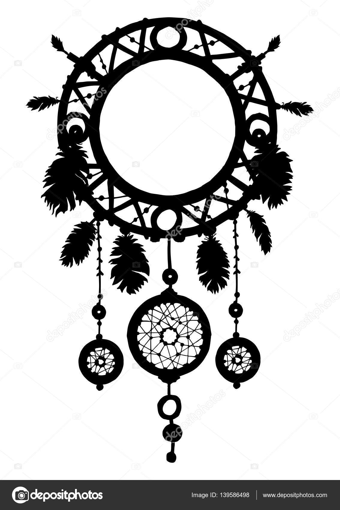 Dream catcher icon of native american with feather, silhouette