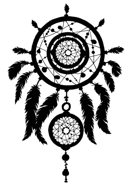 Download Dream catcher silhouette with feathers and beads. — Stock ...