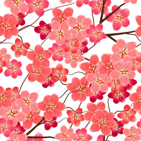 Seamless pattern with sakura flowers branches — Stock Vector