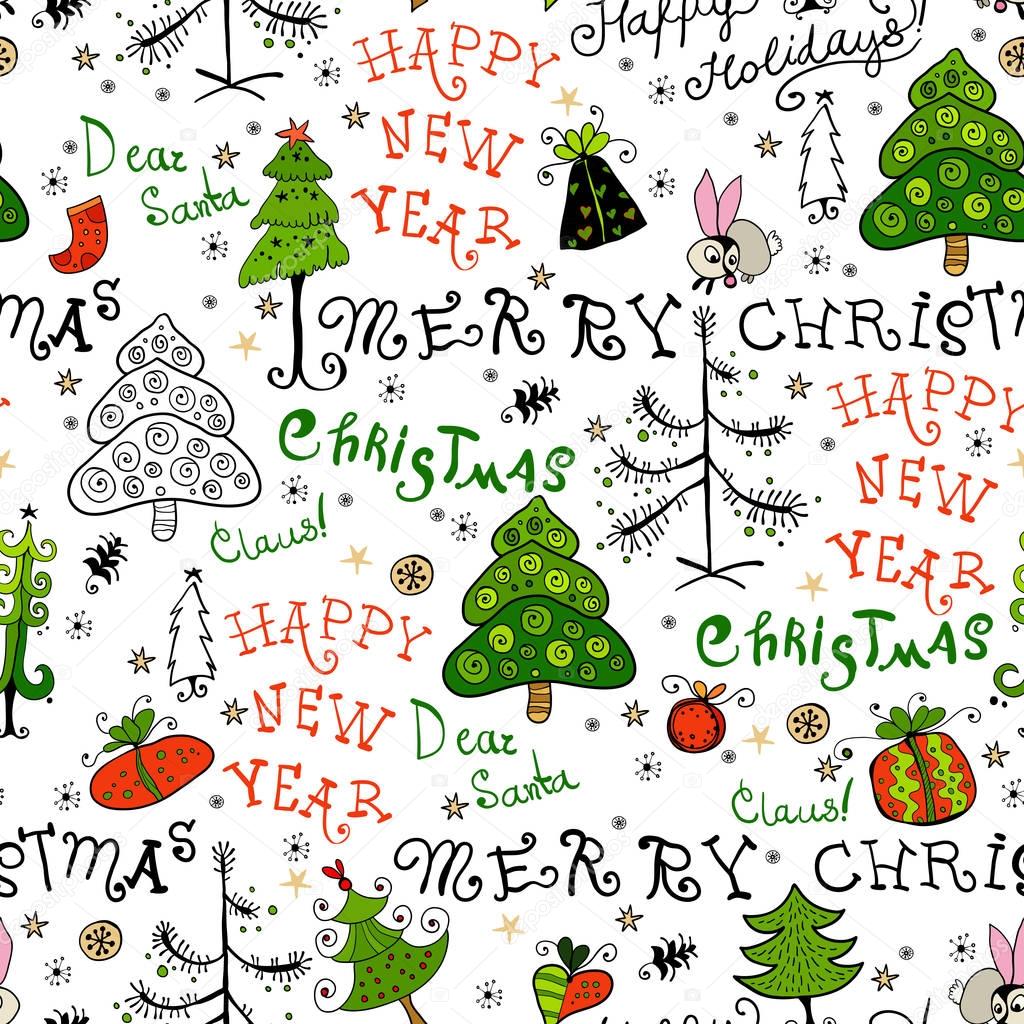 Seamless handwritten pattern with christmas phrase