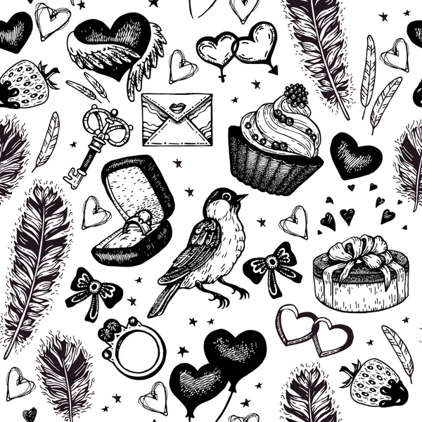 Vector vintage wedding sketch seamless pattern — Stock Vector