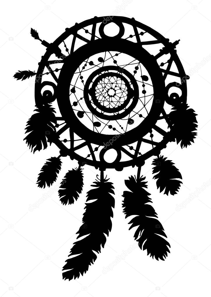 Download Dream catcher silhouette with feathers and beads. — Stock ...