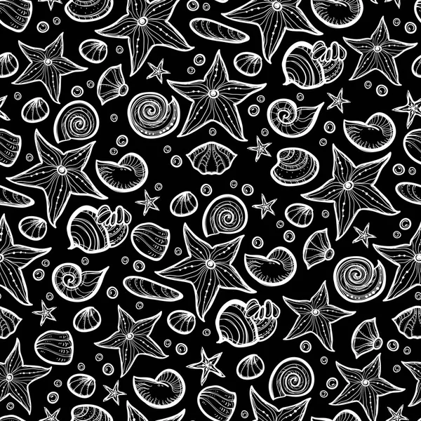 Black and grey sea shells seamless pattern — Stock Vector