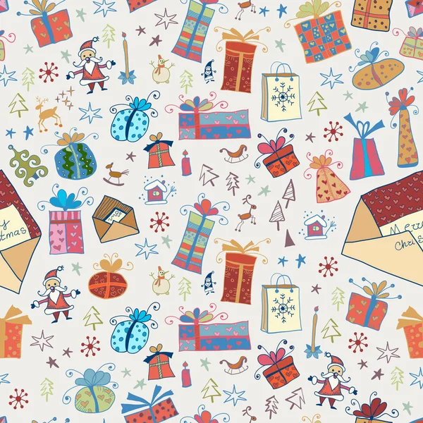 Hand getekende cartoon naadloze patroon met geschenken — Stockvector