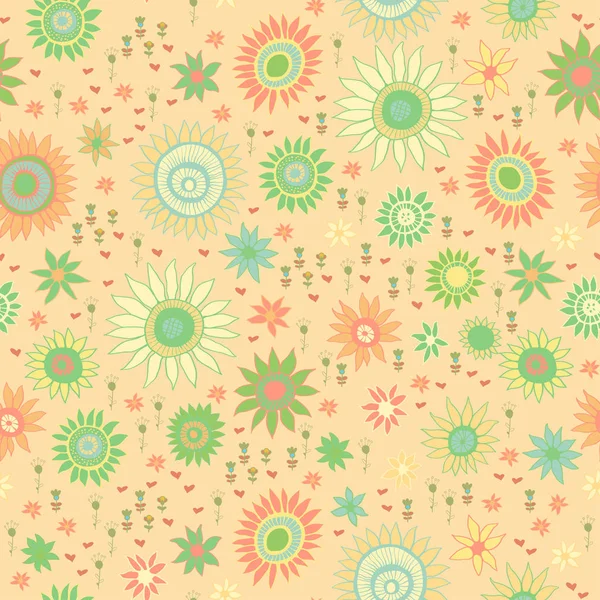 Naadloze doodle floral kinderen patroon. — Stockvector