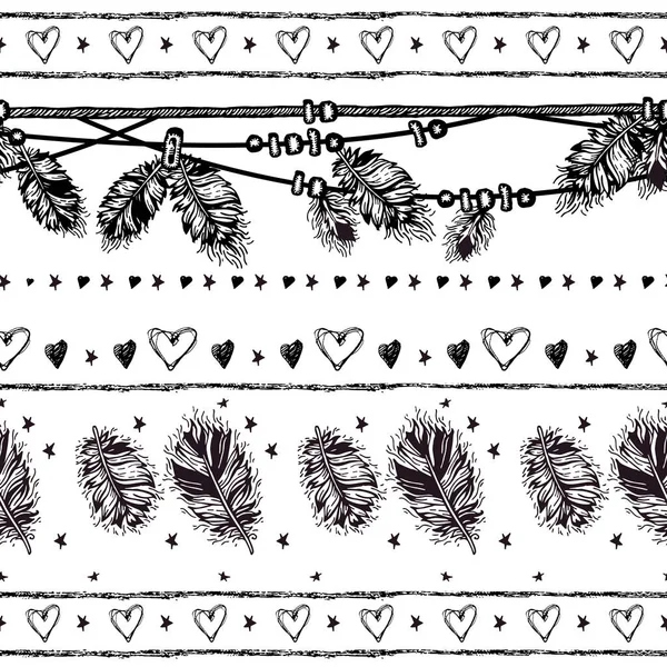 Borde sin costuras con plumas y cristales — Archivo Imágenes Vectoriales