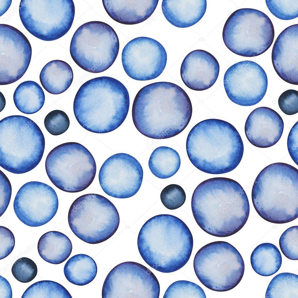 Blue watercolor stains seamless pattern