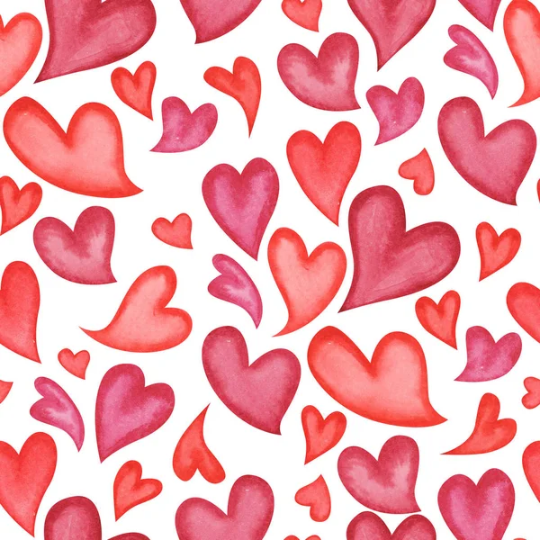 Red watercolor painted hearts seamless pattern — Stock Photo, Image