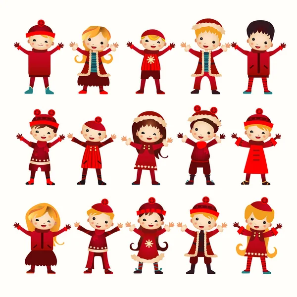 Christmas kids group isolated on white — Stock Vector