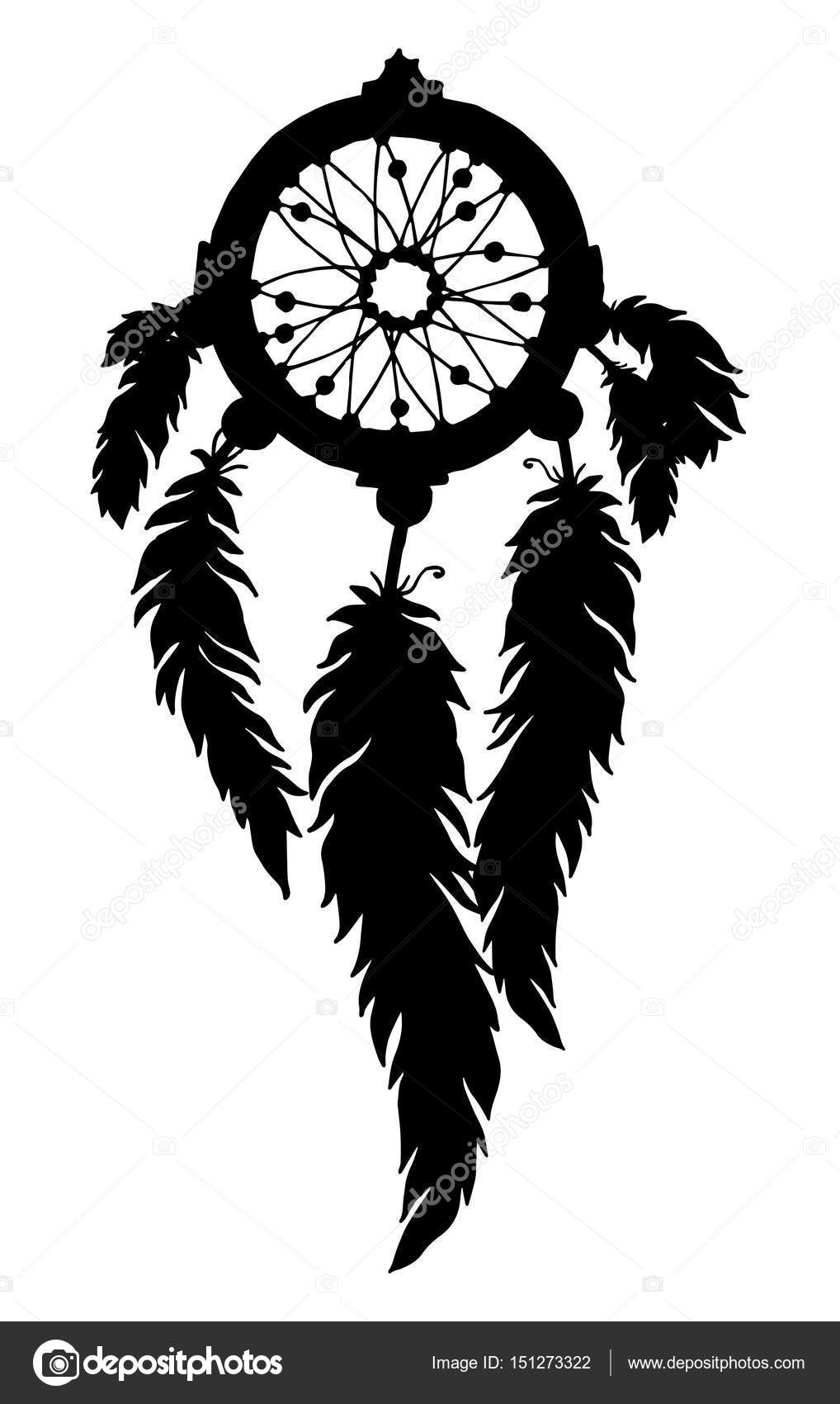Dream catcher icon of native american with feather, silhouette