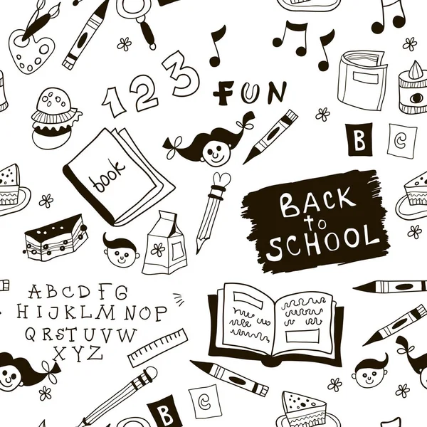 Zwart-wit School doodle patroon — Stockvector