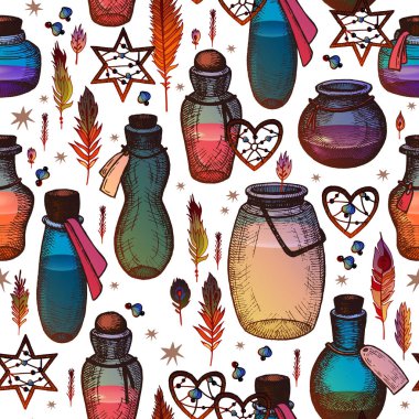 Cam şişeler ile sihirli seamless modeli.