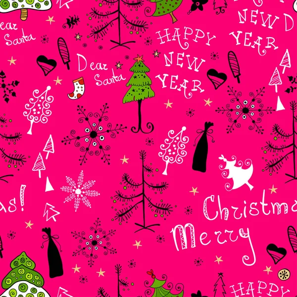 Christmas pattern with handwritten inscriptions — Stock Vector