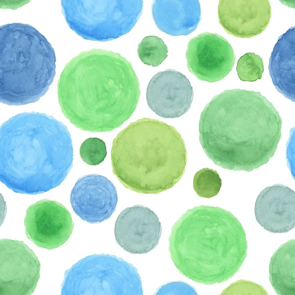 Runde Aquarellflecken nahtlos mit blauen Punkten — Stockfoto