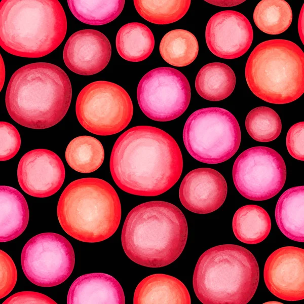 गोल लाल डॉट्स वाटर कलर धब्बे सीमलेस पैटर्न — स्टॉक फ़ोटो, इमेज