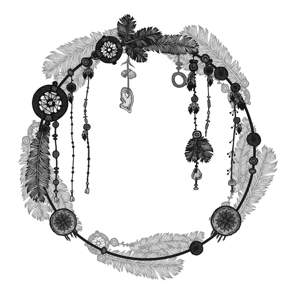 Plumes dessinées à la main couronne sur fond blanc — Image vectorielle