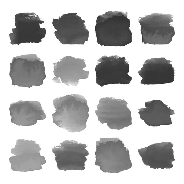 Conjunto de manchas de acuarela gris sobre blanco — Vector de stock