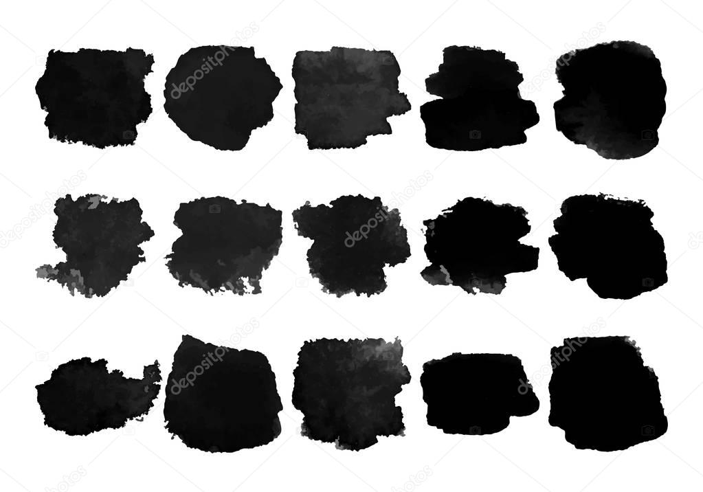 Set of black vector watercolor stain.