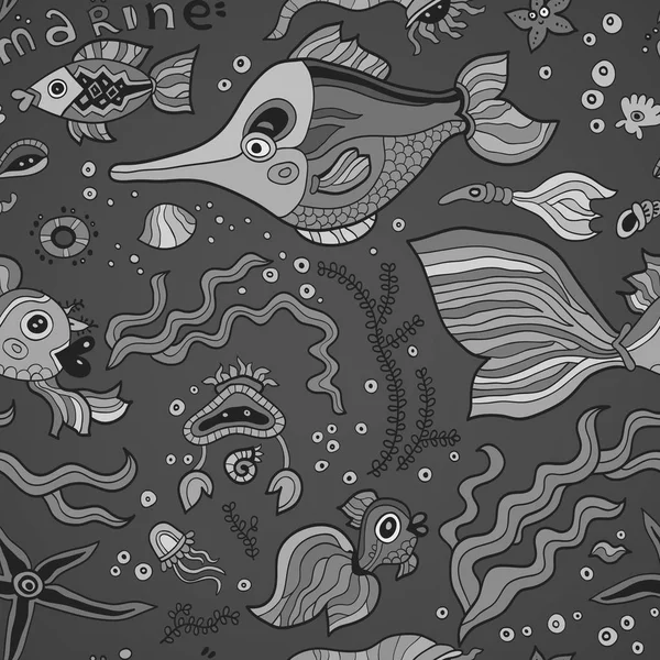 Patrón de peces vectores. Peces sobre fondo gris . — Vector de stock