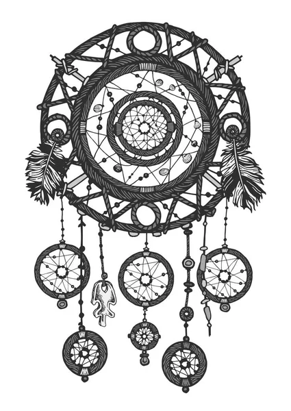 Dream catcher in grijstinten. Zwart-wit — Stockvector