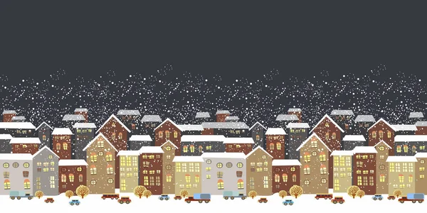 Winter Christmas landscape with fairy tale houses. — Stock Vector