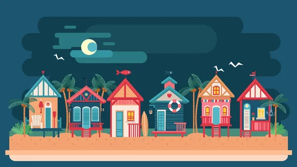 Sea side night landscape with beach house — Stock Vector