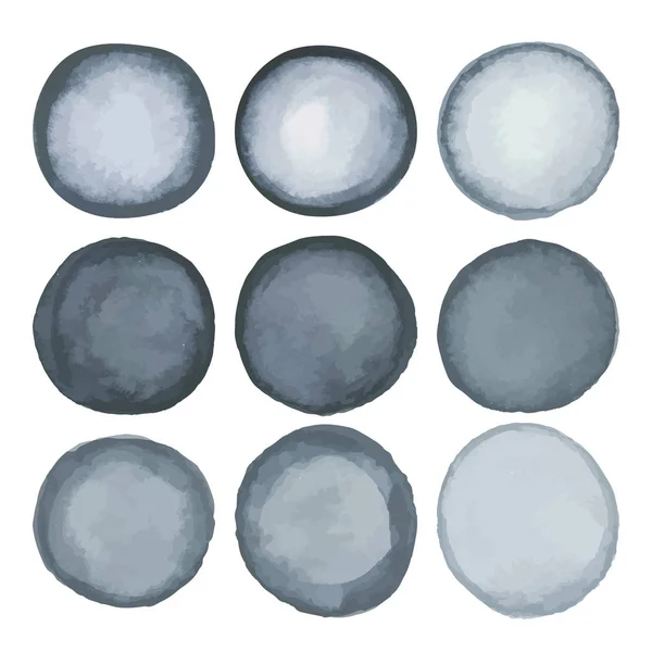 Acquerello cerchi grigio chiaro impostato — Vettoriale Stock