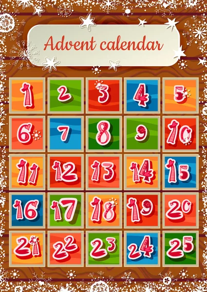 Calendario de Adviento Infantil de Navidad en madera — Vector de stock
