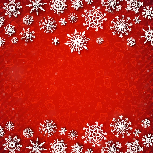 Floco de neve de Natal estrelas de neve fundo vermelho — Vetor de Stock